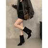 Vintage Suede Pointed Belt Buckle High-heeled Short Boots Women's Boots Autumn and Winter Thin-heeled Trouser Boots Medium Boots