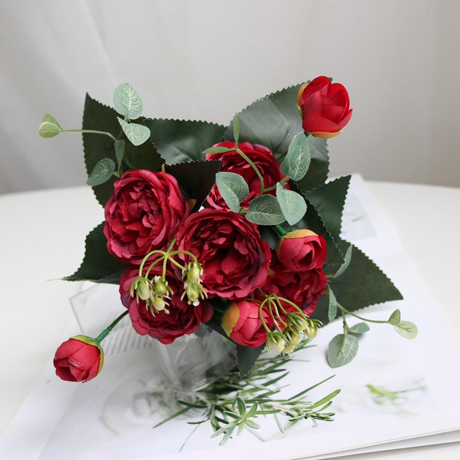 Silk Rose Artificial Flowers Peony Outdoor Garden Wedding Wreath Bridal Bouquet Valentine's Decora Home Room Table Gift box Prop