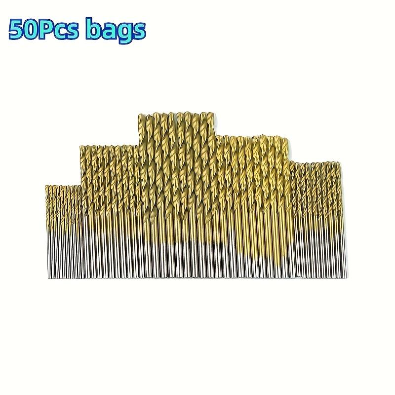 50pcs Titanium Coated High-Speed Steel Drill Bit Set - High-Quality 135° Point, Suitable for DIY Crafts, Woodworking, Engraving, and Jewelry Making