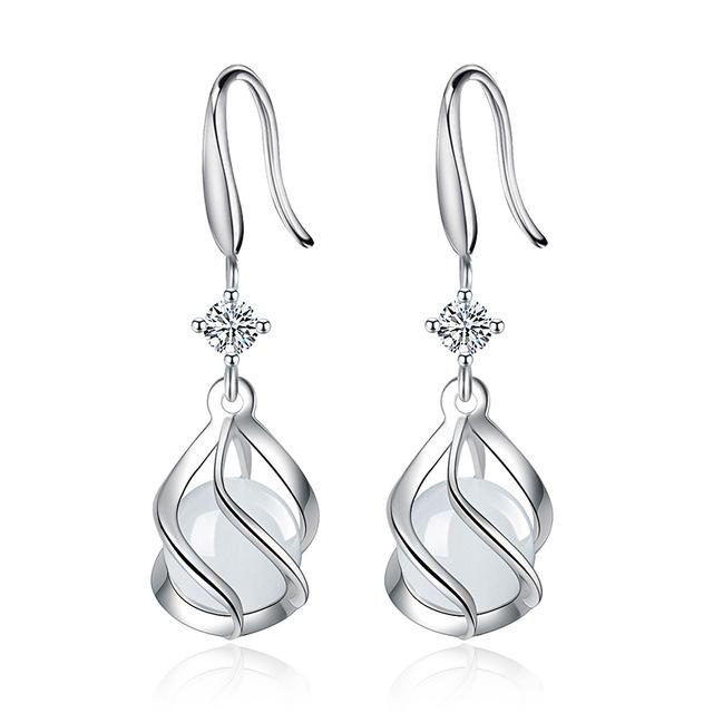 

Жіночі сережки зі срібла 925 проби, модні модні кришталеві круглі опалові довгі висячі ювелірні вироби, подарунок