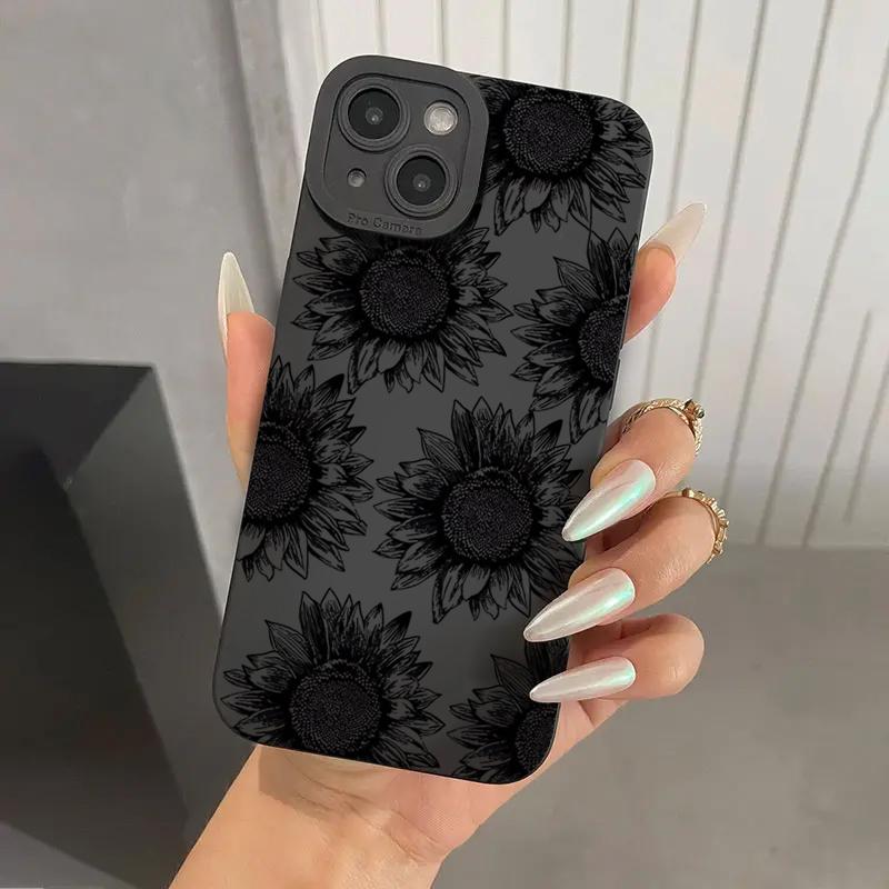 Black Sunflower Pattern Tpu Phone Case For  Mi 14T 13T 12T Pro 14 13 12 11 Lite 5G NE Poco F6 F5 X5 M6 Pro 4G Soft Cover