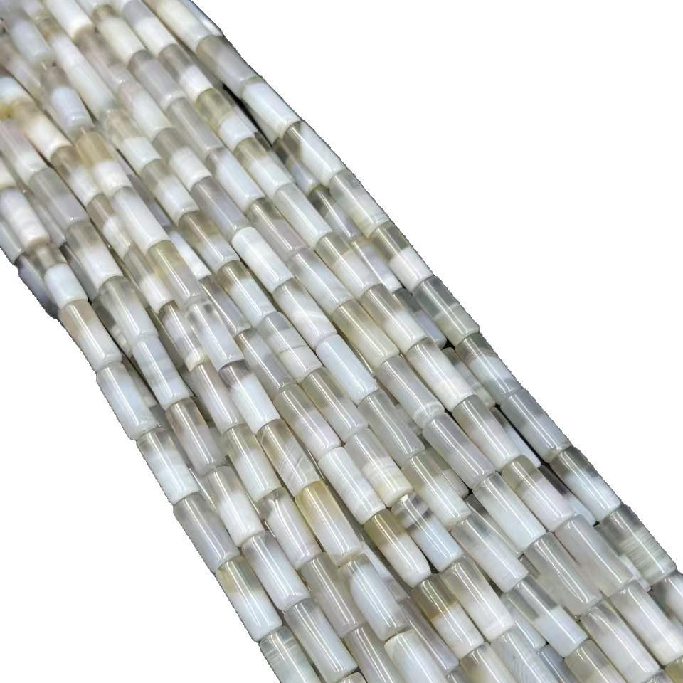 8x20mm Striped Agate White Coffee Cylindrical Barrel Beads for DIY Jewelry Accessories