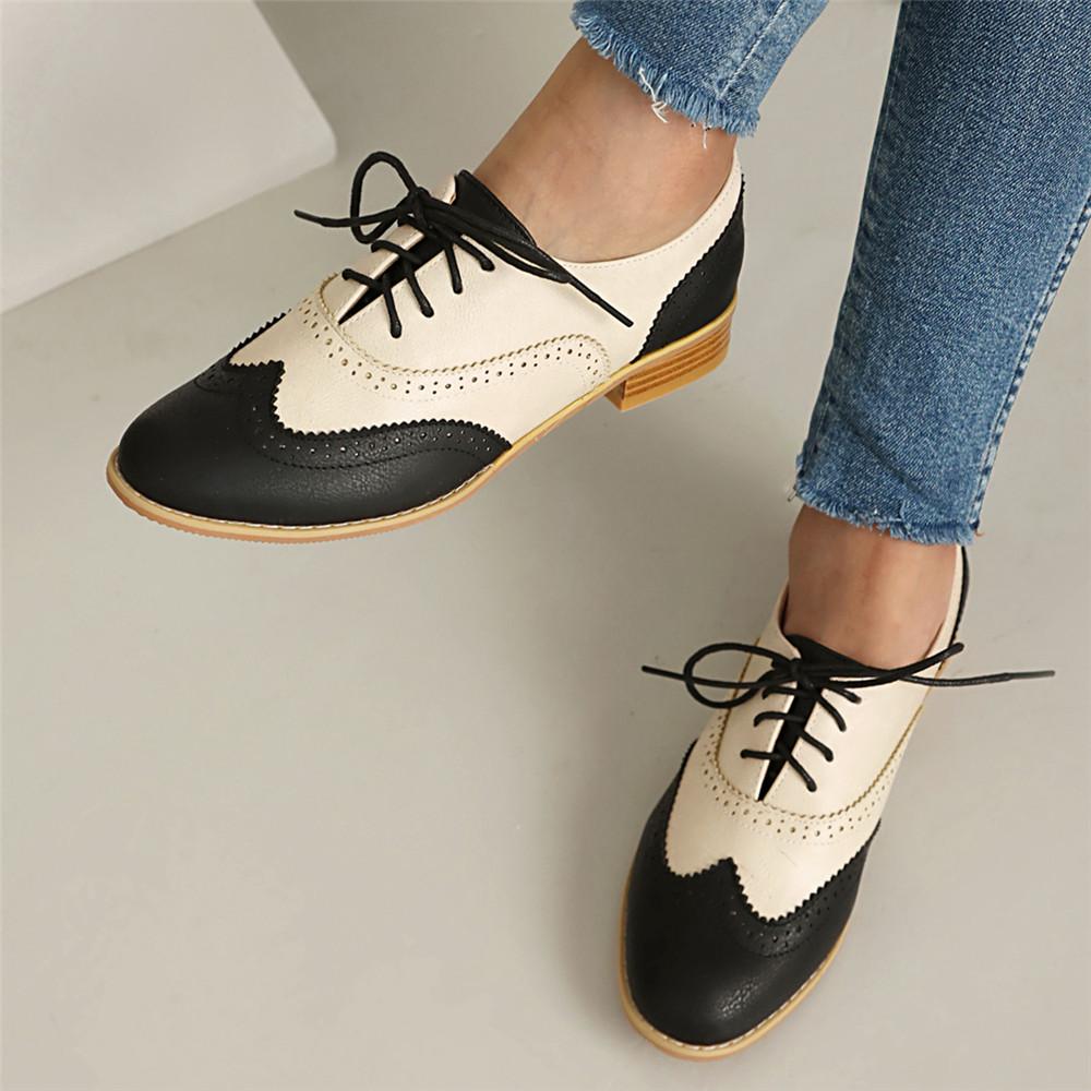 Fashion New 2025 Women Spring New Flats Shoes Women Oxfords Mixed Colors Lace Up Ladies Brogues Shoes Designer Casual Pu Leather Oxfords