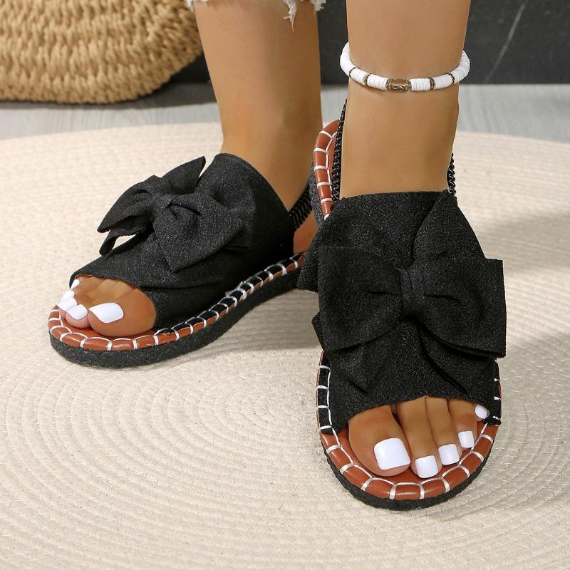 Summer new flat-bottomed bow one-word sandals women wear solid color lightweight cloth sandals