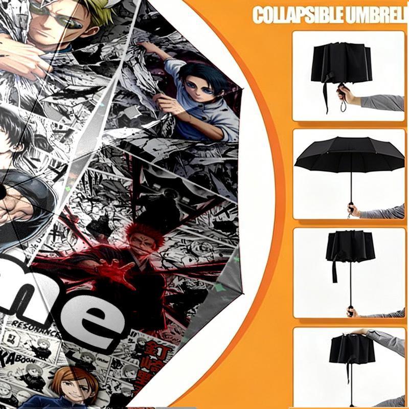 Custom Name Personalized Jujutsu Kaisen Print Umbrella, Auto Open Close, 8‑Rib Sturdy Frame, Commute Camping Hiking Use, Birthday Gift