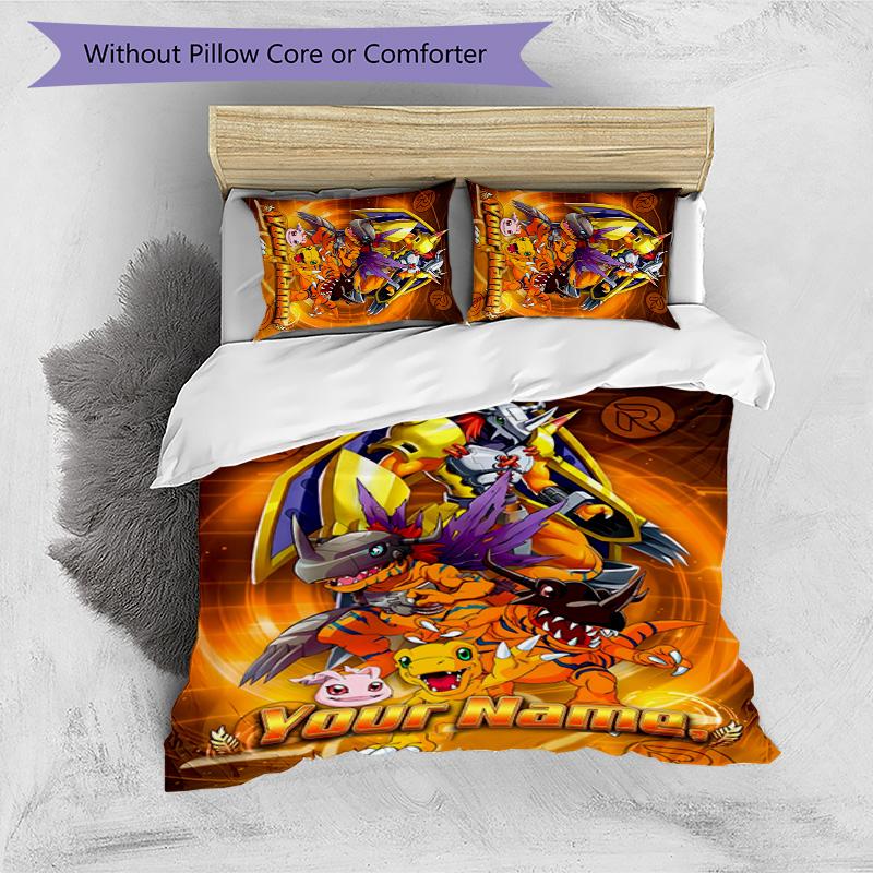 3pcs Digimon Cover Set - Personalized Name, HD Printed Bedding with 1 Cover and 2 Pillowcases - Perfect for Home Decor, Easy Care