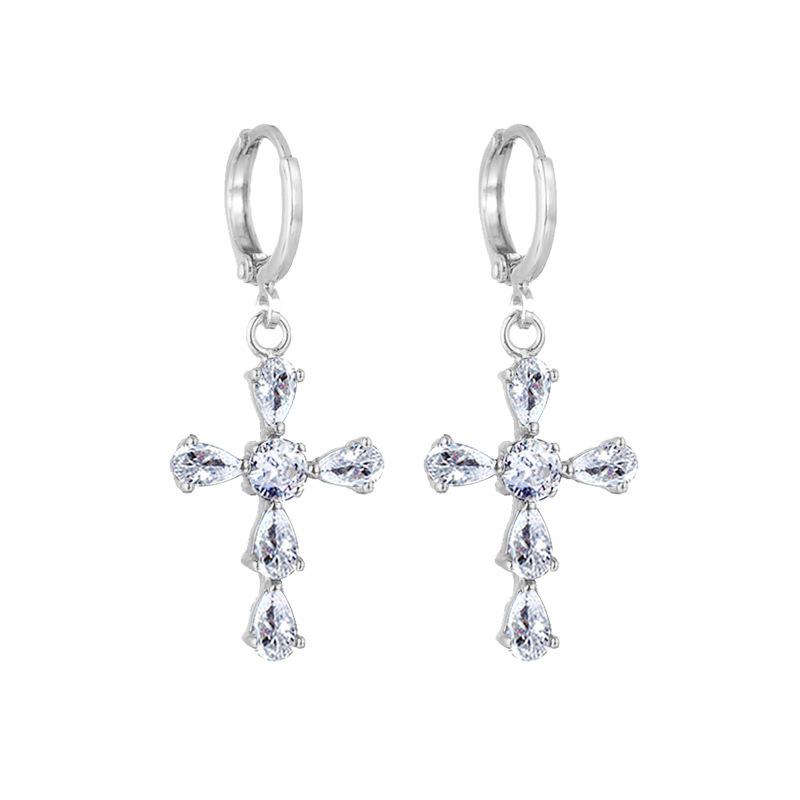 925 Sterling Silver Cross Stud Earrings with Zirconia for Women – No Piercing Needed
