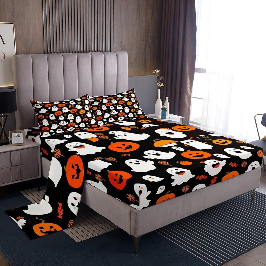 Halloween-Themed Pattern Mattress Four-Piece Bedding Set Bedroom Dormitory Bedding Decoration
