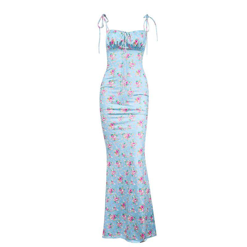 Women's European and American-Style Spring Outing Vacation Spaghetti Straps Floor-Length Dress