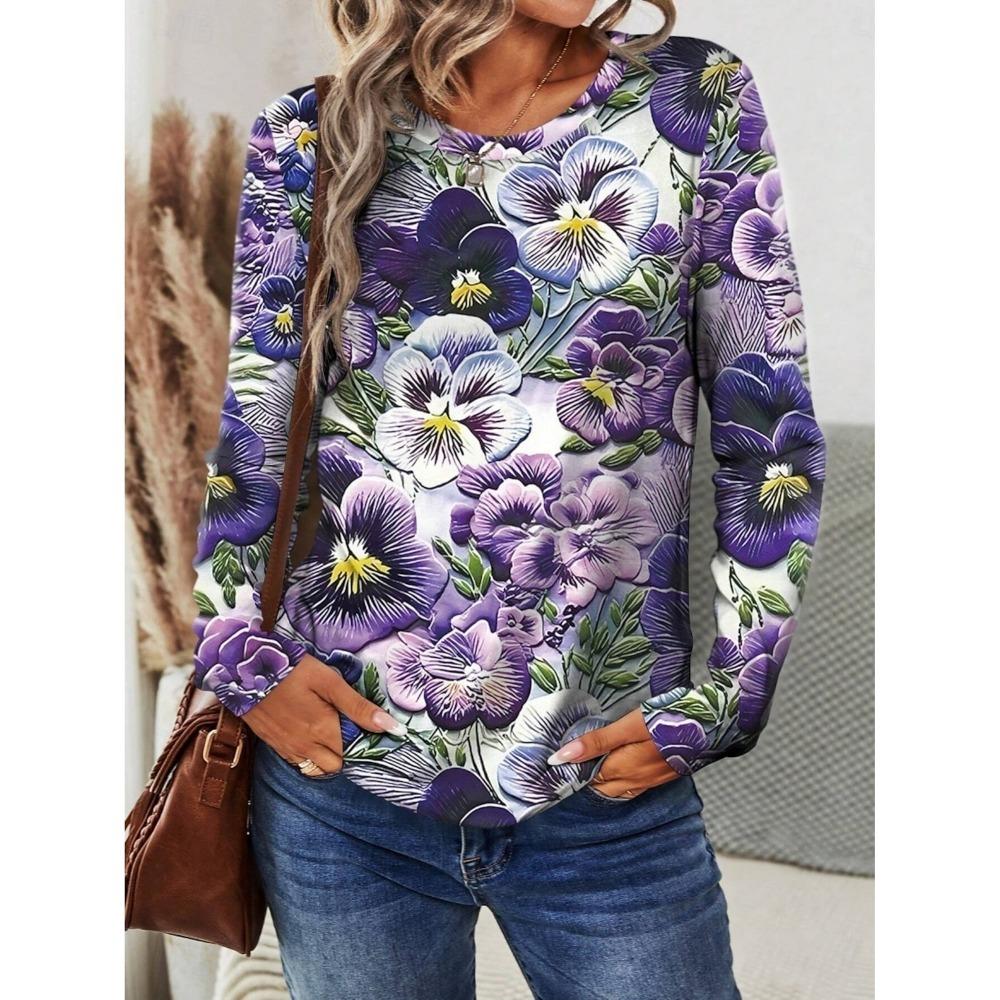 Fashion 3D Print Beautiful Flower Crew Long Sleeve T-Shirt Womens Clothing Casual Clothes Harajuku Female Clothing Pullover