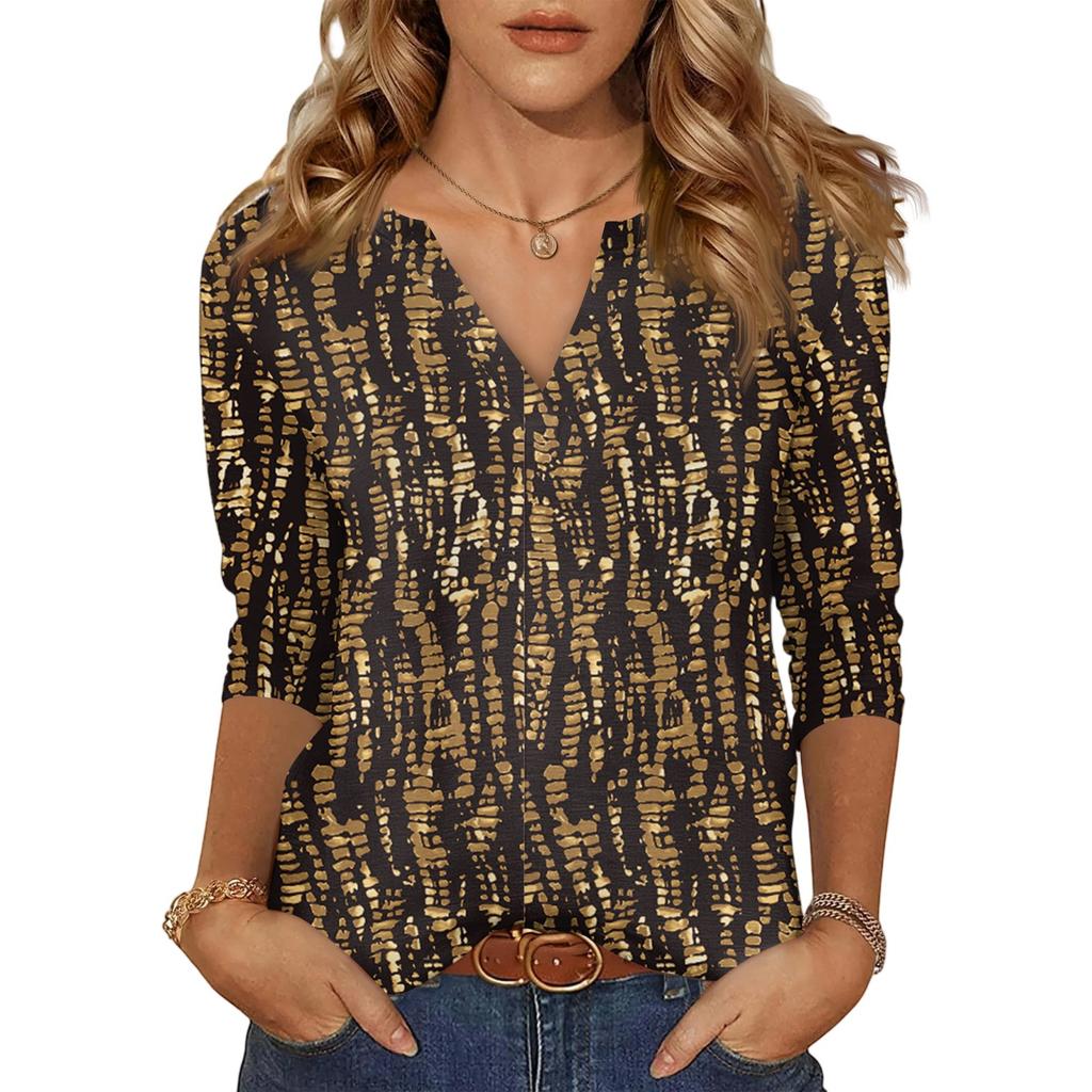 Women's Casual Fashion Sexy Comfortable V-Neck Floral Seven Sleeve Top