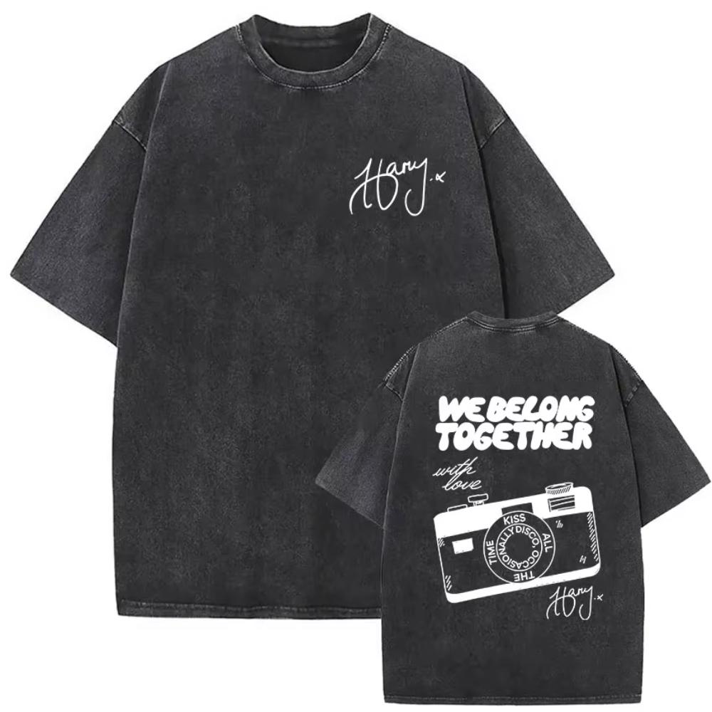 Vintage Washed Harry Styles Graphic T-shirt Men's Pop Album Hip Hop Short Sleeve T-shirts Casual 100% Cotton T Shirts Streetwear