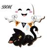 Easy Clean Festive Door Hanger Cute White Ghost Wooden Sign with Black Cat BOO Boho Halloween Room Decoration Banner, Waterproof Front Plaque