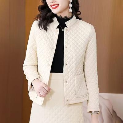 Women's Autumn/Winter Diamond-Patterned Lightweight Coat Solid-Color Minimalist Short Jacket