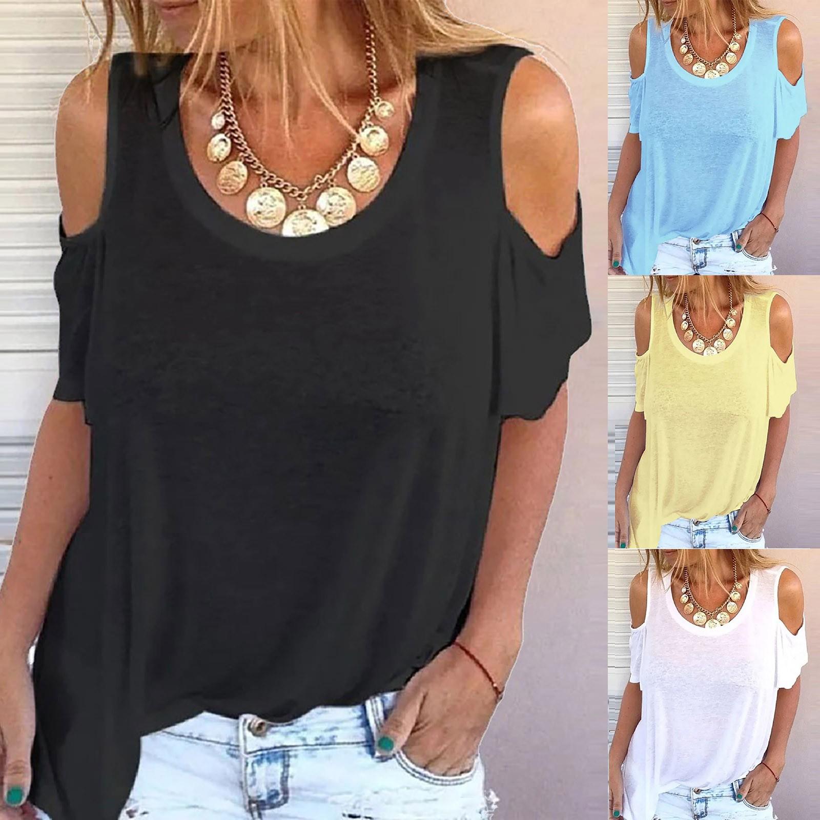 

Свободный пуловер, женская футболка с круглым вырезом, однотонный, свободный, с короткими рукавами