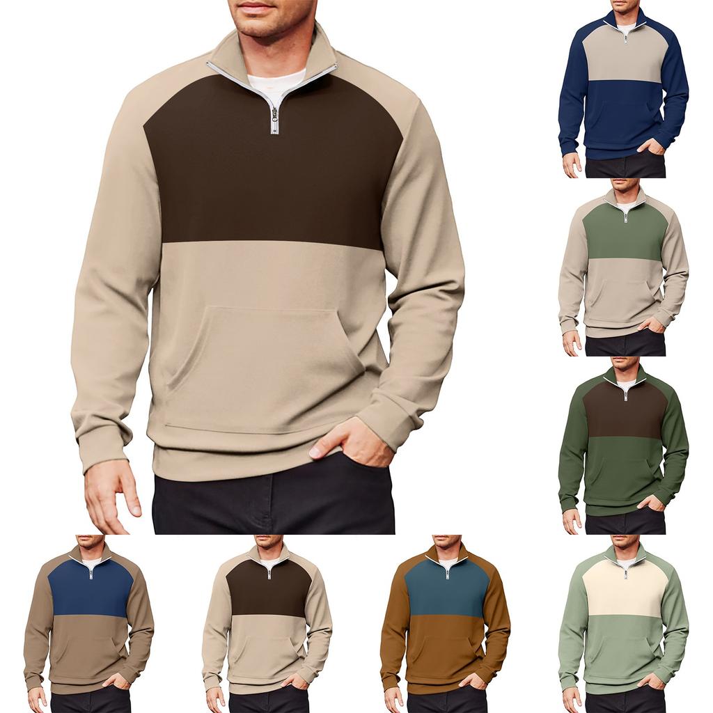 Men's Casual Long-Sleeved Collared Quarter-Zip Sweatshirt