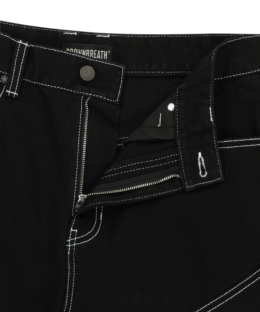 Brown Balloon Denim Pants - Black