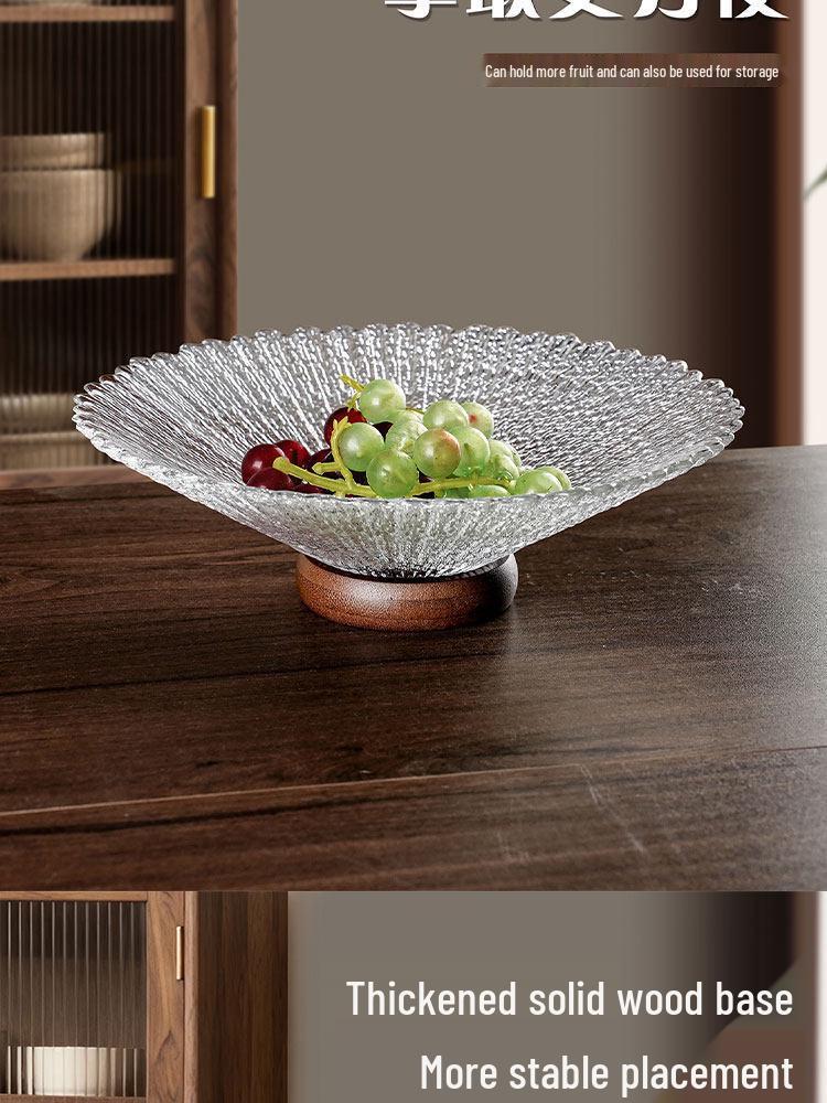 Elegant Retro Wooden High-Footed Frosted Glass Bowl for Living Room - Ideal for Snacks & Candies Display