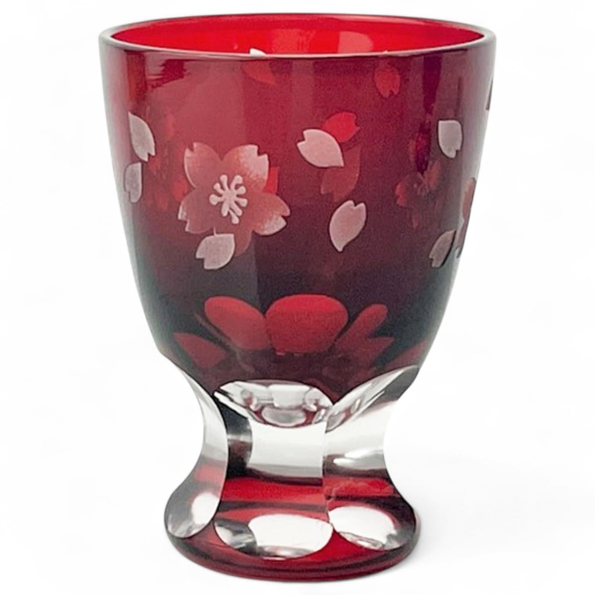 Mizukage Kiriko Glass Cup Sake Cup 80cc Cherry Blossom Red Current Model J-kitchens 59xH80mm
