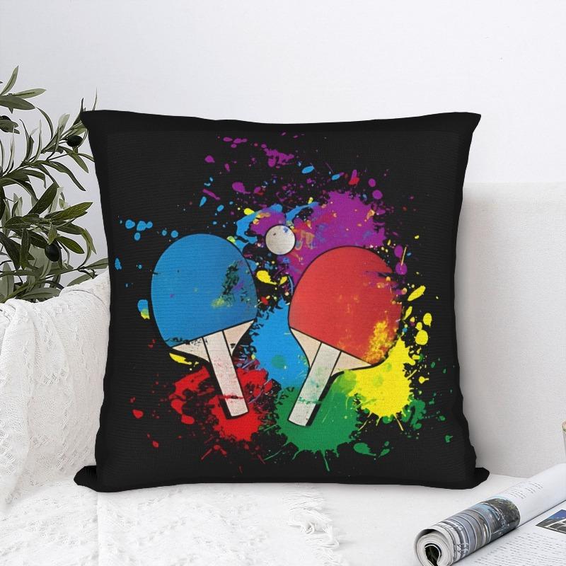 

pcs Short Plush Ping Pong Themed Pillow Cover x Inch Colorful Paddle Ball Design Zipper Cushion Case Home Decor 40cmx40cm