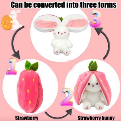 Desenho animado fofo morango coelho pelúcia brinquedo recheado criativo saco em fruta transformar boneca