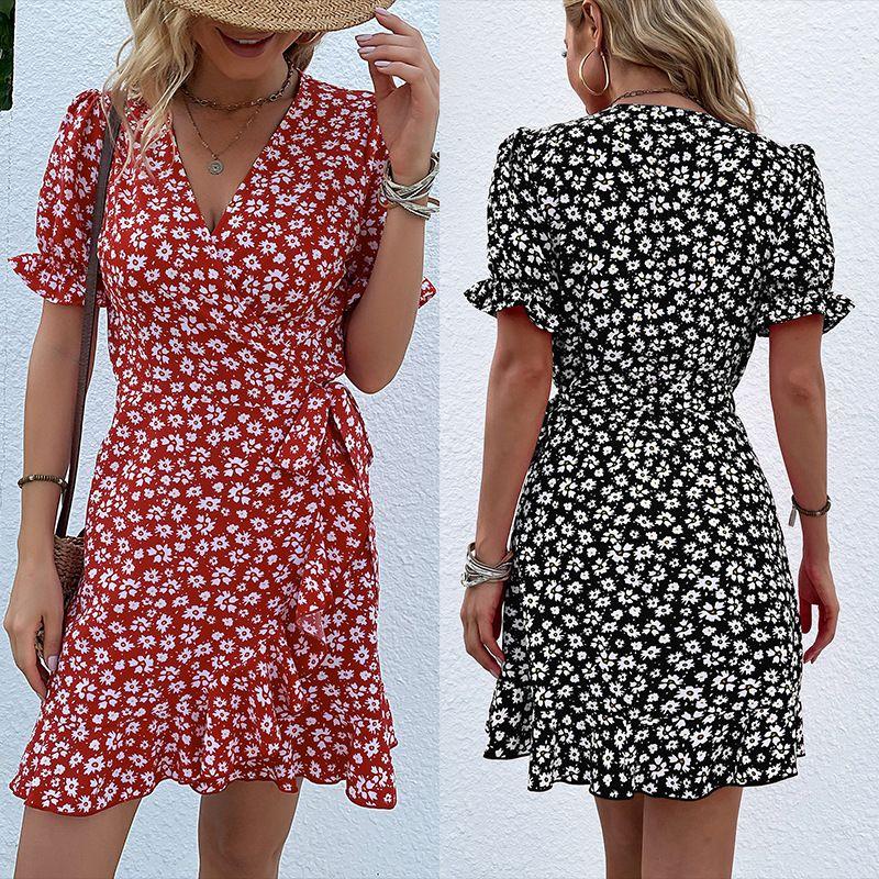 

Ruffle Print Skirt Short Red Dress Ruffles Printed Dress Short Red Dress Black M