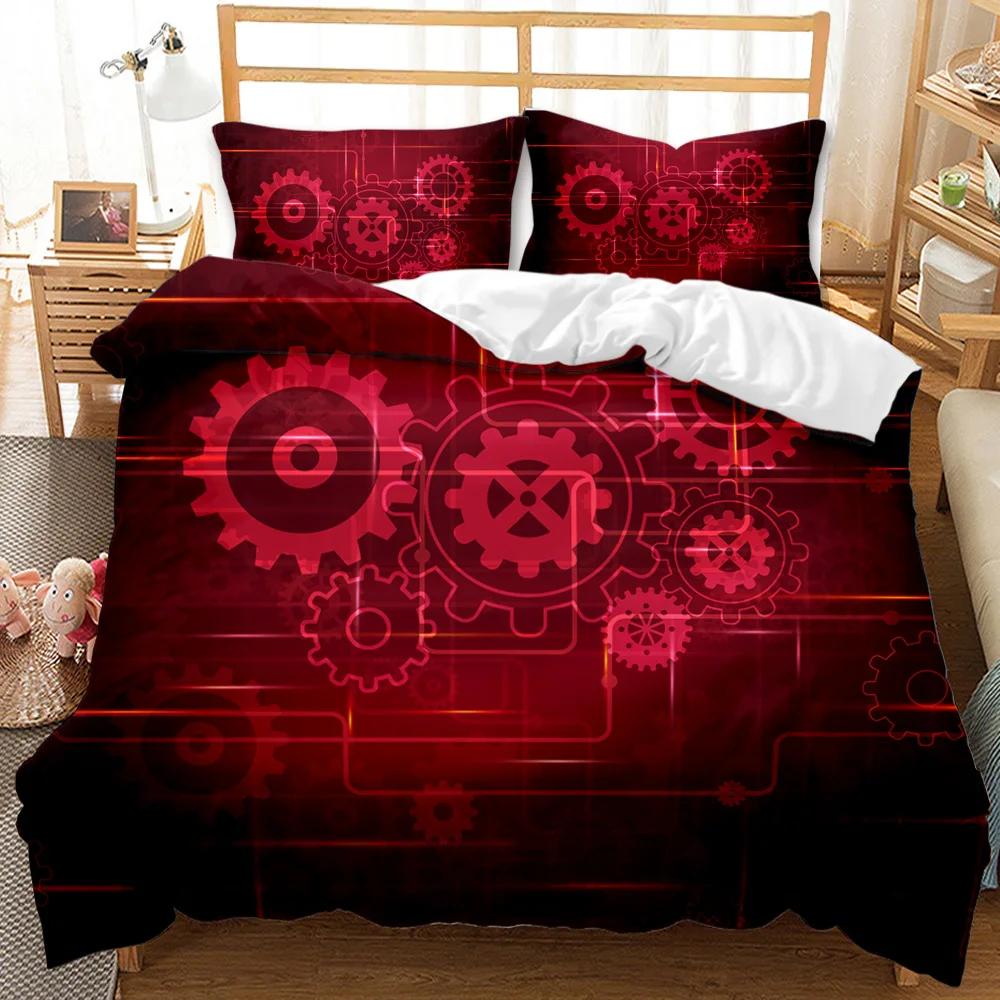 Mechanical Gear Duvet Cover Set Steampunk Style Bedding Set Clocks Polyester Comforter Cover Men Mechanical Device Bedclothes