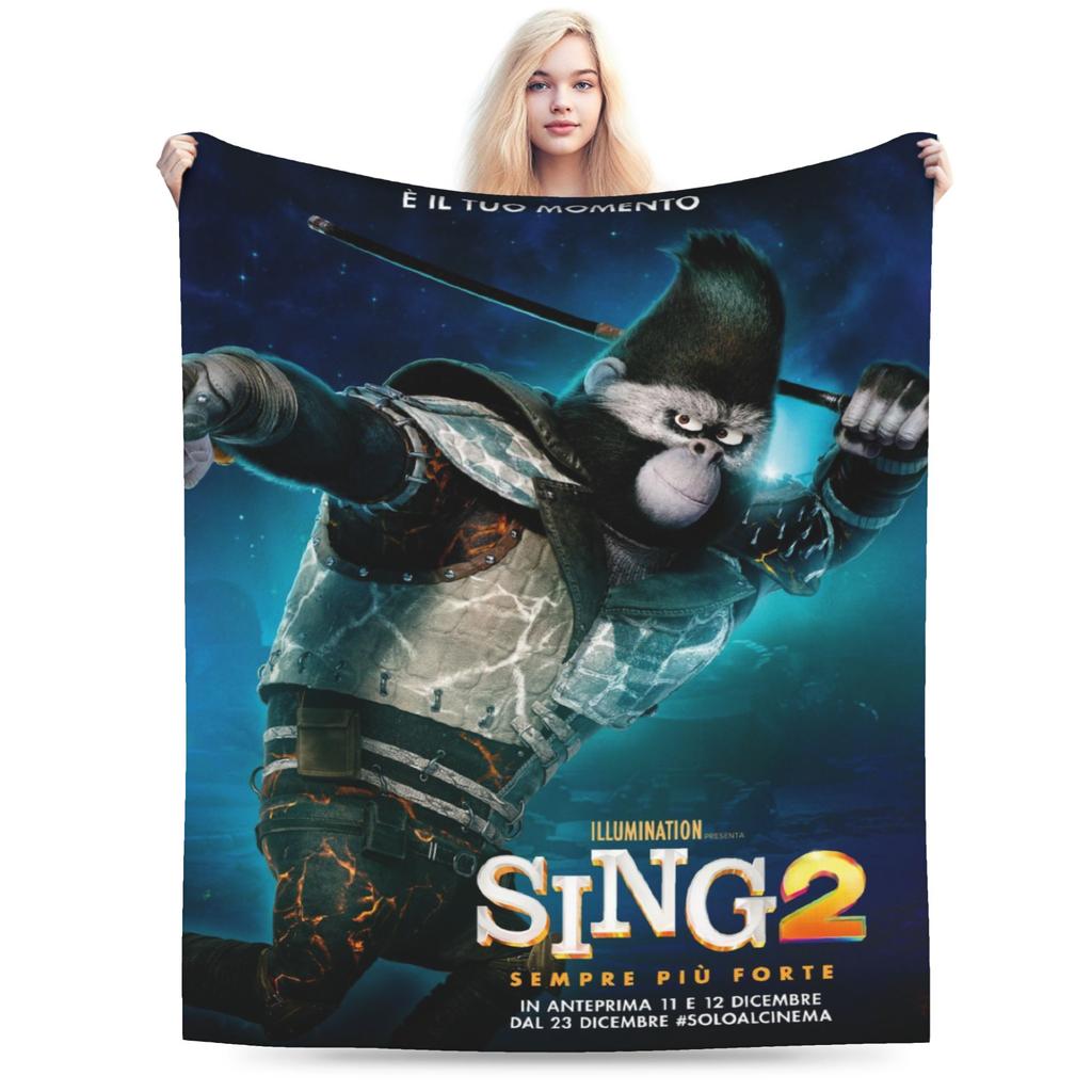 Sing 2 Kids Cartoon Movie Knitted Blanket Flannel Musical Comedy Soft Throw Blanket for Home Couch Bedspread