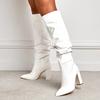 Spring Fashion Pleated Women Boots Chunky High Heels Ladies Boots Sexy Knee High Slip On Pointed Toe Botas Shoes