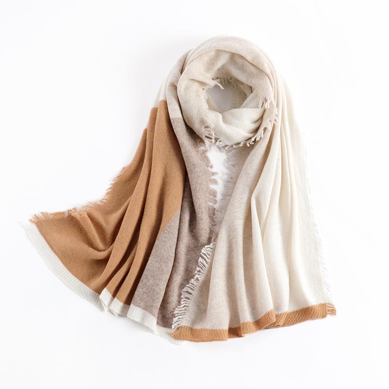 

Women s Knitted Wool Fringed Scarf Fashion Wear Wool Scarf Female Student Scarf Shawl Scarf Female More than 175cm бежевый