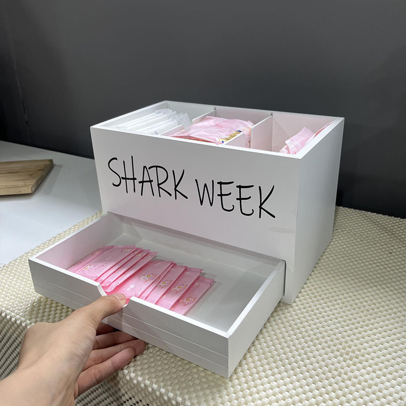 

Tampon Holder for Bathroom Wooden Creative Container Removable Divider with Drawer Pad Organizer