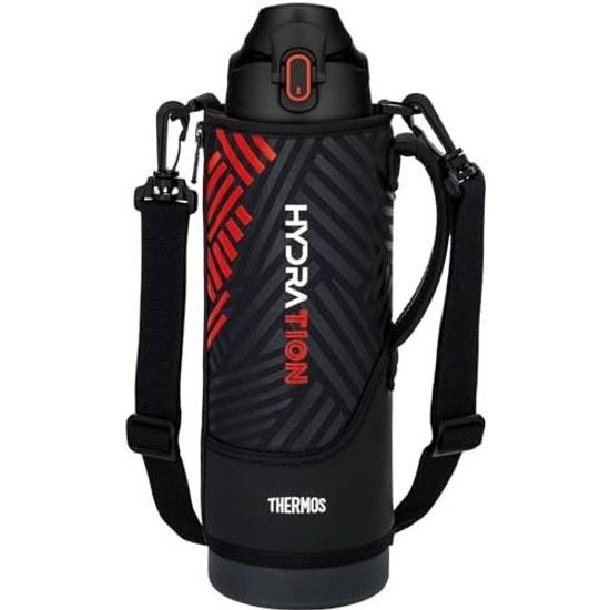 Thermos Water Bottle Vacuum Insulated Sports 1.5L Black Orange Cold Retention Only Kids Pouch Shoulder-Friendly Strap FJS-1500F BKOR