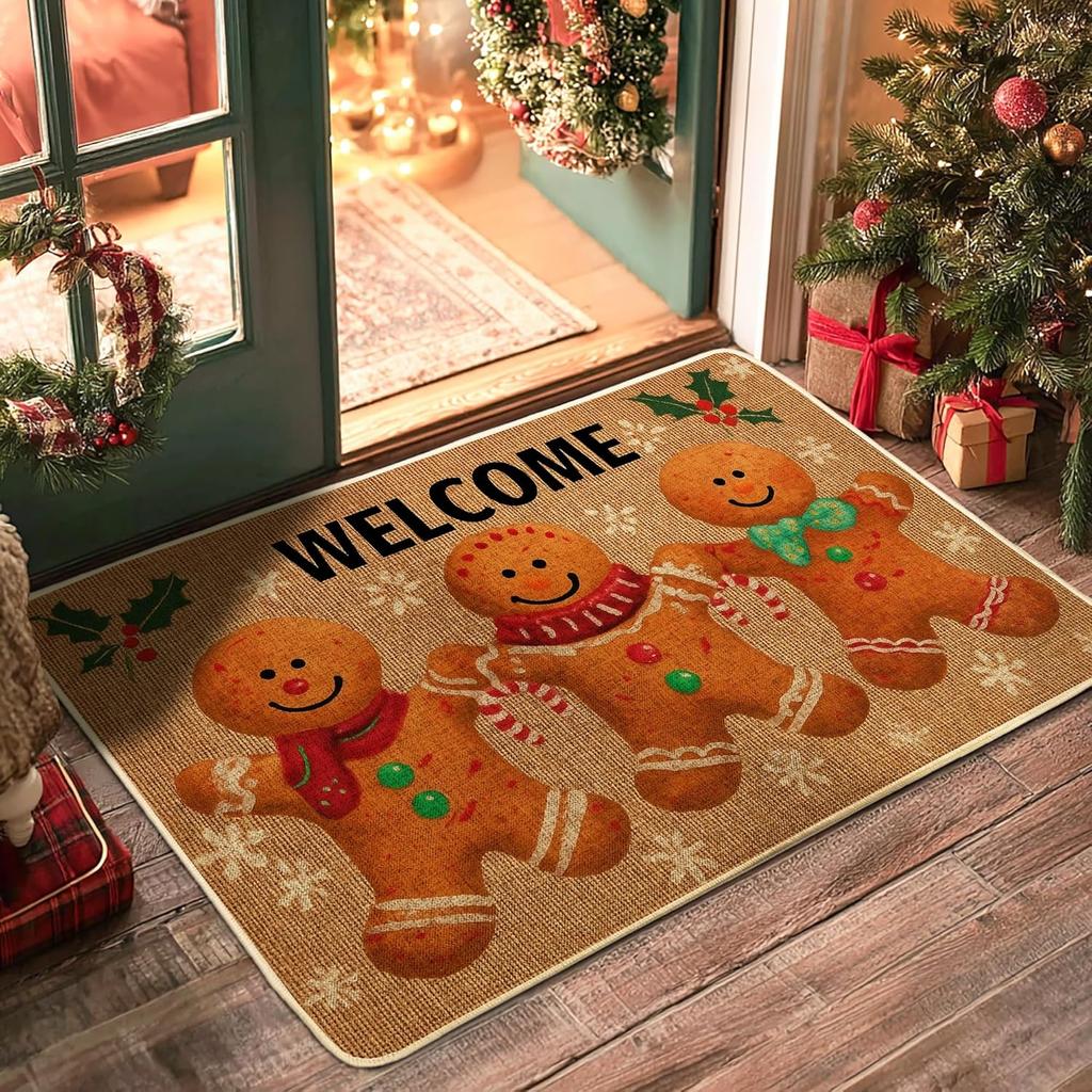 VIKAMA Gingerbread Man Door Mat Christmas Winter Decorative Indoor Outdoor Entrance Carpet Porch Balcony Floor Mat