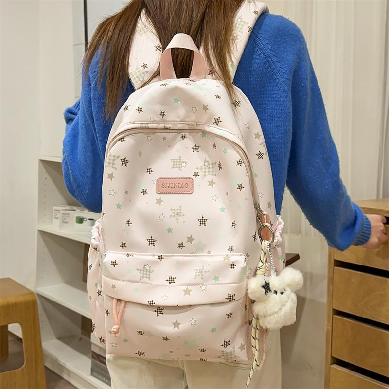 Star Print Large Capacity Backpack Grade 3-6 Student Schoolbag