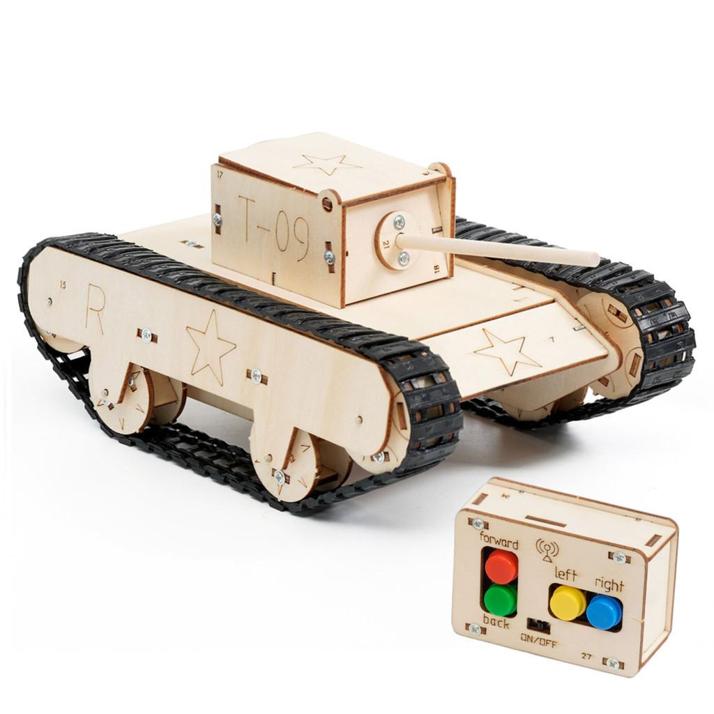 C-37f Remote Control Rotating Tank Diy Wood Material Kit For Stem Science Experiment