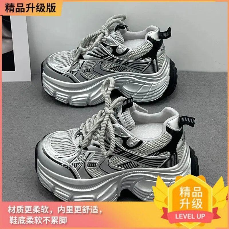 

Серебристые женские туфли на платформе с увеличением внутренней высоты, новая осень 2025, платформа интернет-знаменитости, спортивные и повседневные кроссовки-папы 40 серебряный серый