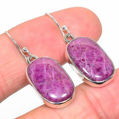 Ruby In Zoisite Handmade Lab-Created 925 Sterling Silver Gift Earring 1.50" A1w59