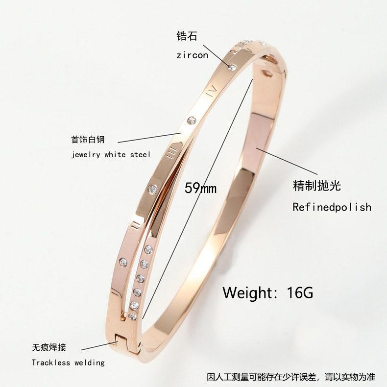 18k Rose Gold Roman Digital Bracelet Women's Luxury Simple Titanium Steel Bracelet Qixi Valentine's Day Gift for Girlfriend