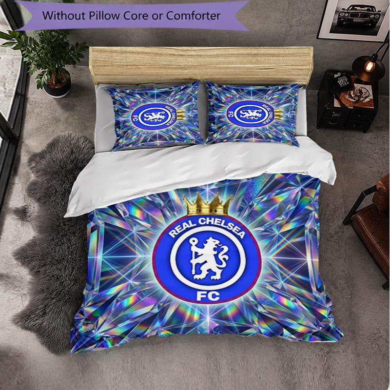 Chelsea FC Pattern 3 Pieces Bedding Set Soft Microfiber Duvet Cover with Pillow Cases for Bedroom