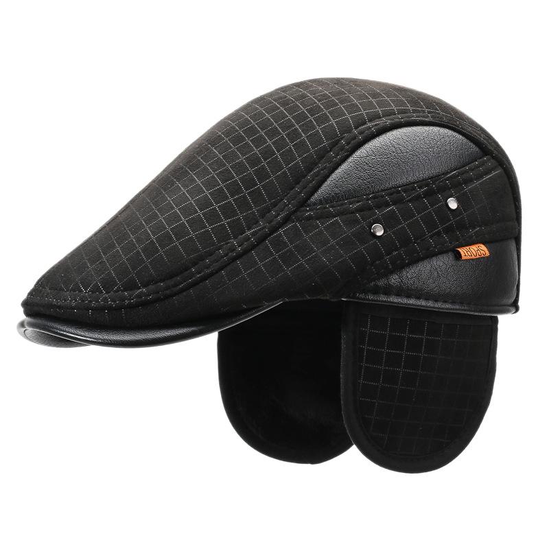 Autumn Winter Plaid Forward Hat Men's Thick Warm Cotton Hat Outdoor Middle-Aged and Elderly Ear Protection Cap Woolen Hat