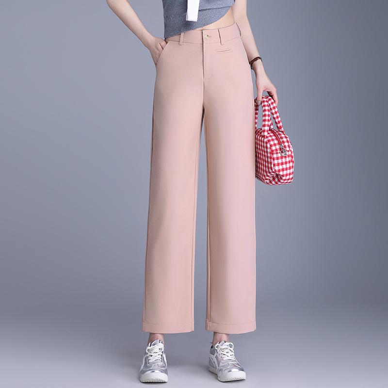 Women's Summer 2025 Cotton Slim-Fit High-Waisted Wide-Leg Cropped Pants