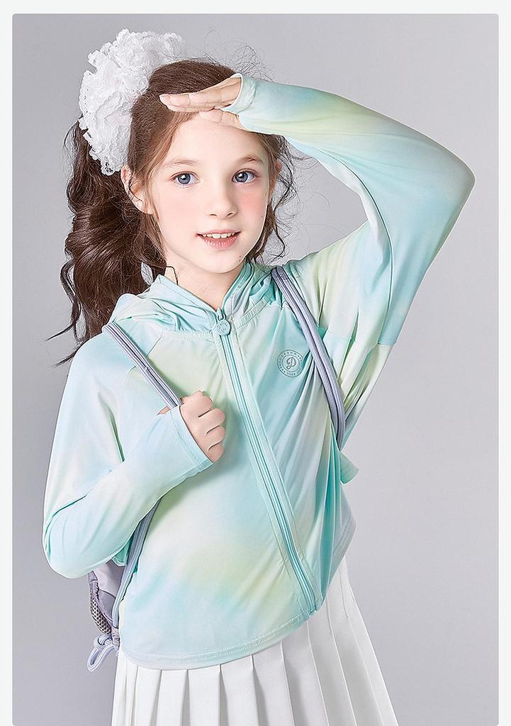 [Printed Ice Feel Hooded Sunscreen Clothing] Girls' 25 Summer Mid to Large Children's Summer Clothing Children's Thin Breathable Top