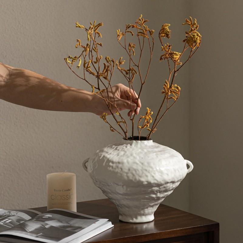 Ceramic Vase White Coarse Earthenware Pot Flower Vase Retro Pot Handmade Ceramic Jar Flower Arrangement Accessories