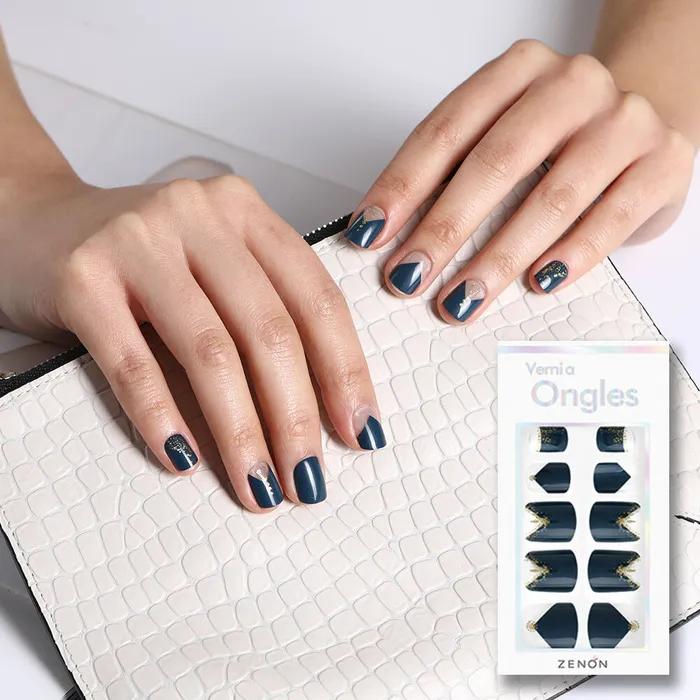 Free Glue Gel Nail Tips - 12 Milky Way Embroidered Night