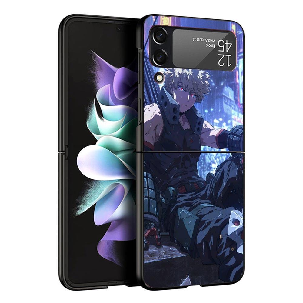 Bakugou Katsuki MHA My Hero Coque de téléphone noire Pour Samsung ZFlip7 ZFlip6 ZFlip5 ZFlip4 ZFlip3 5G Rigide Protectrice Galaxy Z Flip 3 4