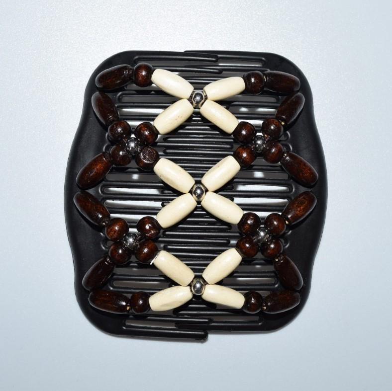 Sunflower Style Wooden Bead Hair Comb - Double Row, Versatile Handmade Hair Accessory.