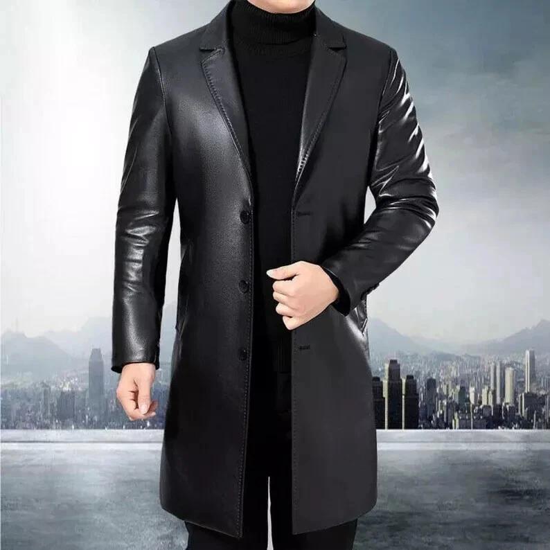 

Fashionable Leather Trench Coat Handmade Formal Casual Men s Genuine Stylish S