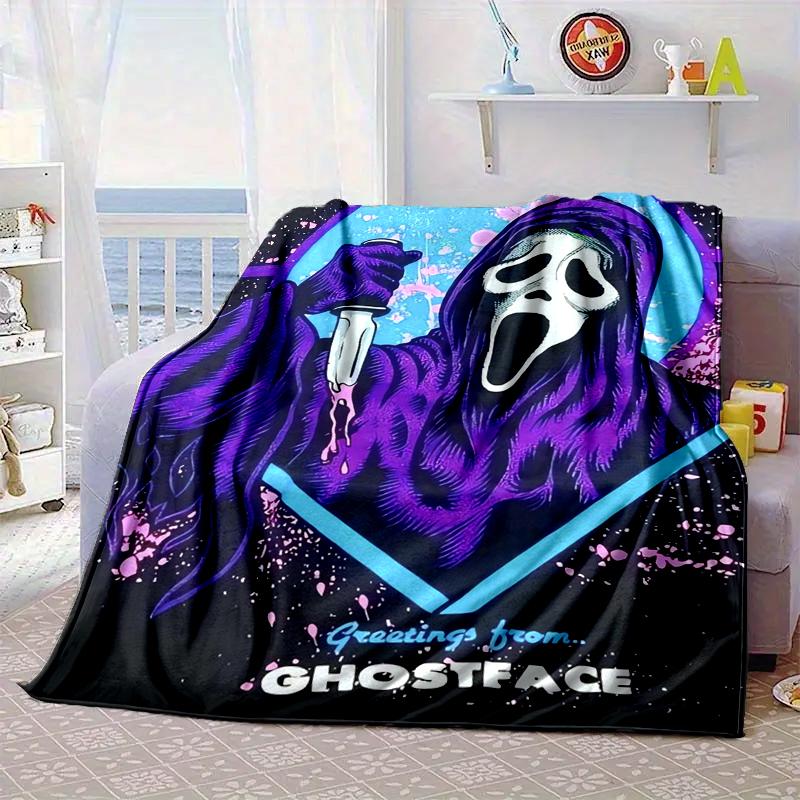 Ghostface Greetings Poster Blanket Flannel Blanket for Bed, Sofa, Camping, Hiking, Picnic Essentials, Gift for Family Fan Gifts