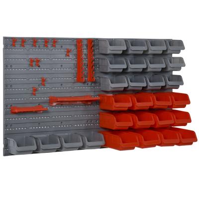 44 Piece Wall Mounted Tool Rack Organiser Storage Bins and Panel Set with Shelf Hook Screws Accessories Red
