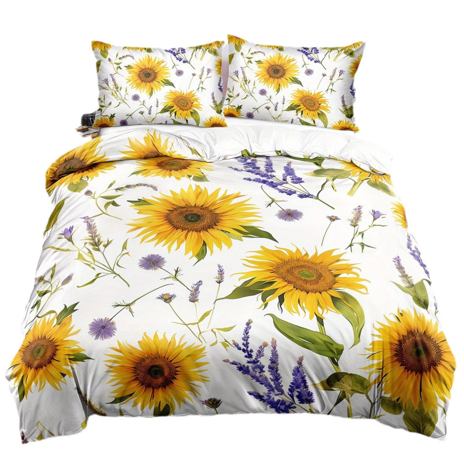 Домашний текстиль Свежий подсолнух Комплект из трех предметов Цифровая печать Одеяло Наволочка Постельное белье EU single 135*200